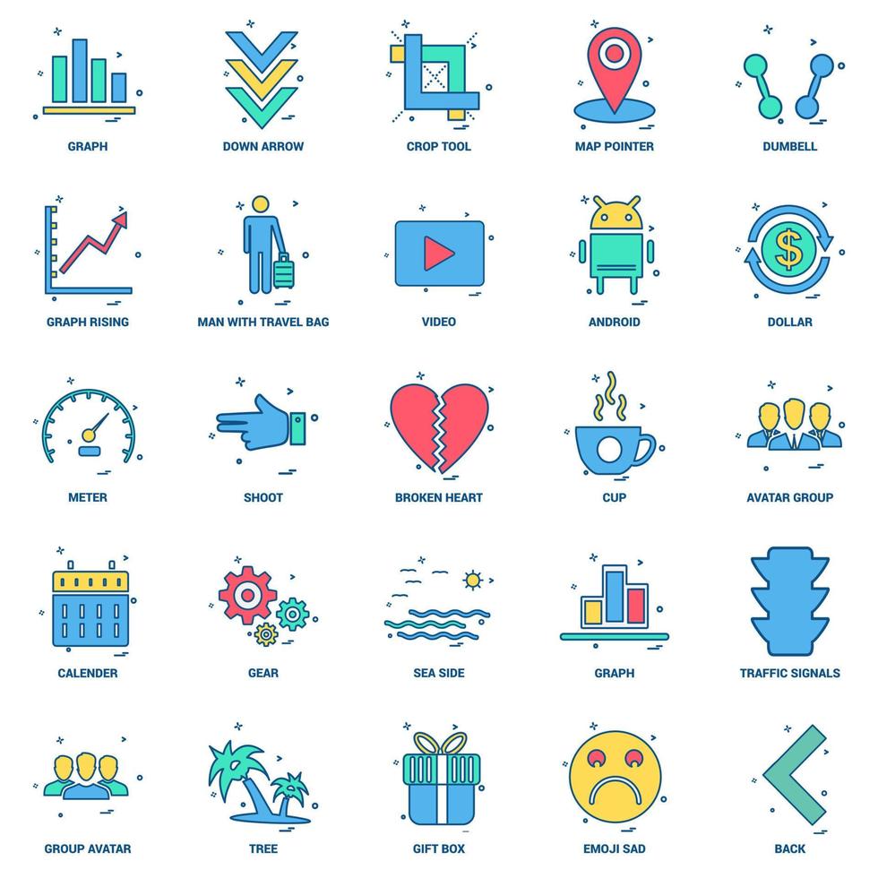 25 conceito de negócios misturar conjunto de ícones de cores planas vetor