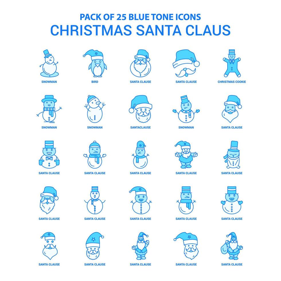 pacote de ícones de tom azul de natal papai noel 25 conjuntos de ícones vetor
