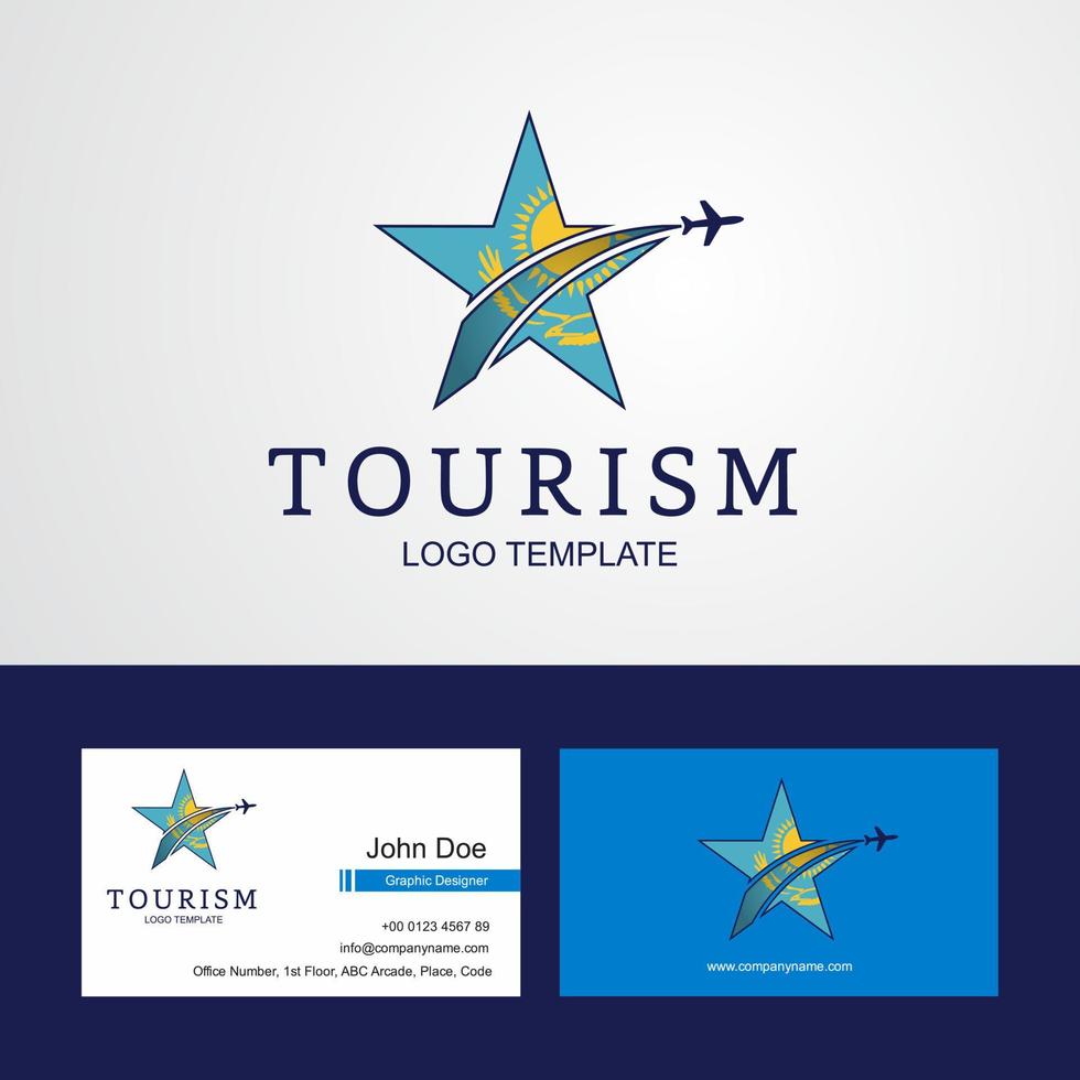 viagem cazaquistão bandeira criativa logotipo da estrela e design de cartão de visita vetor
