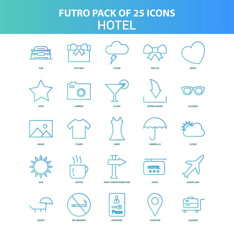 25 pacotes de ícones de hotel futuro verde e azul vetor