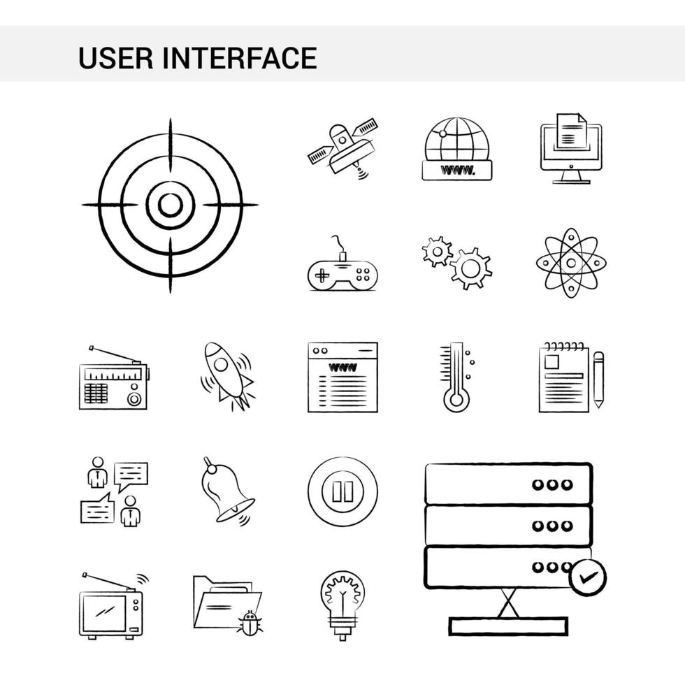 estilo de conjunto de ícones desenhados à mão da interface do usuário isolado no vetor de fundo branco