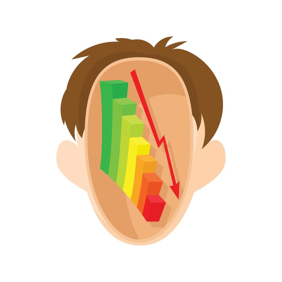 cabeça com gráfico de linha mostrando o ícone de tendência negativa vetor