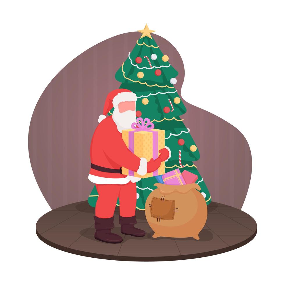 Papai Noel com presentes, banner da web de vetor 2d, pôster