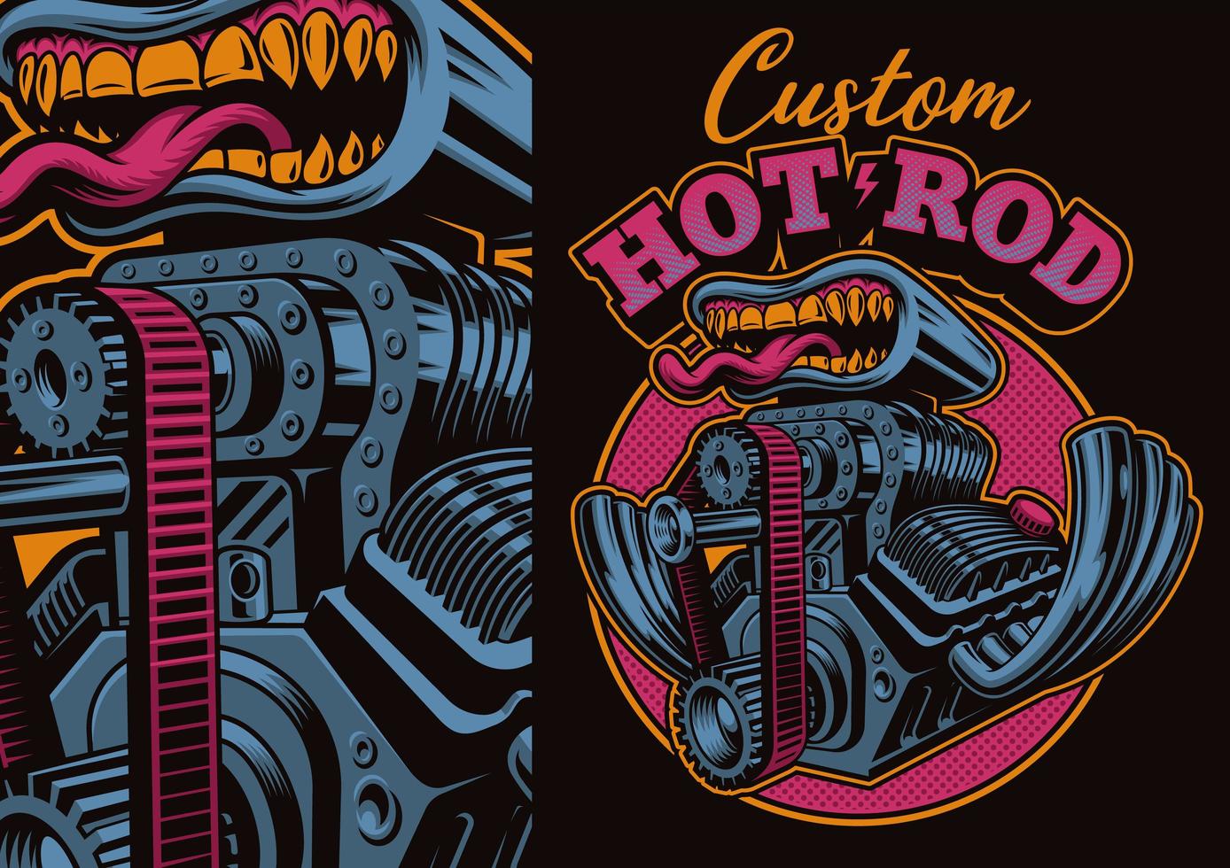 desenho de motor hot rod com boca vetor