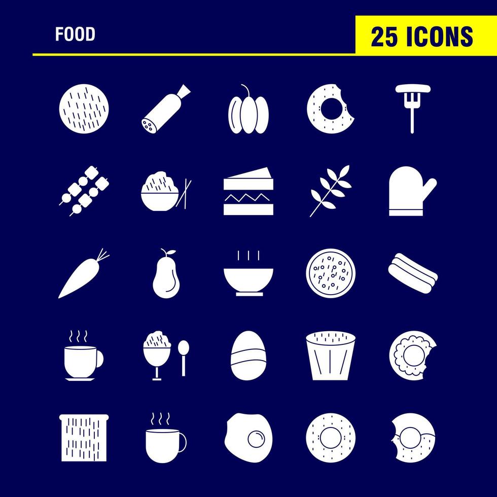 ícones de glifo sólido de comida definidos para kit de uxui móvel de infográficos e design de impressão incluem biscoito refeição de comida doce coleção de refeição de comida de carne logotipo infográfico moderno e vetor de pictograma