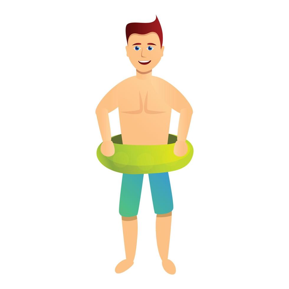 ícone de piscina de anel verde de homem feliz, estilo de desenho animado vetor