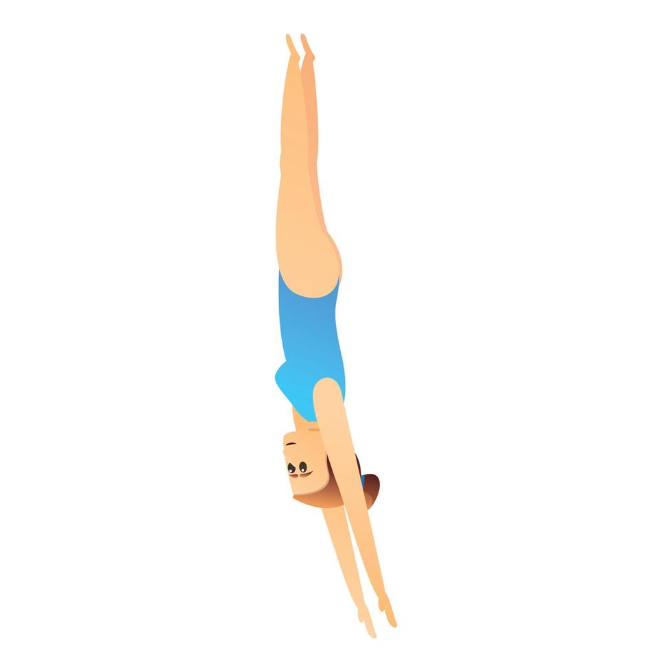 ícone de salto de piscina de esporte feminino, estilo de desenho animado vetor