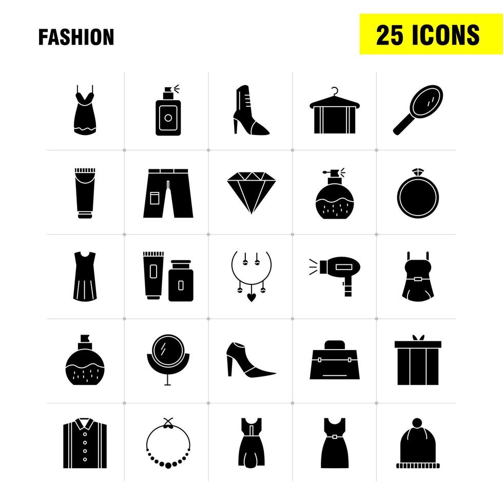 ícones de glifos sólidos de moda definidos para infográficos kit uxui móvel e design de impressão incluem panos de roupas de chapéu de chapéu coleção de panos de roupas de chapéu moderno infográfico logotipo e pictograma vetor