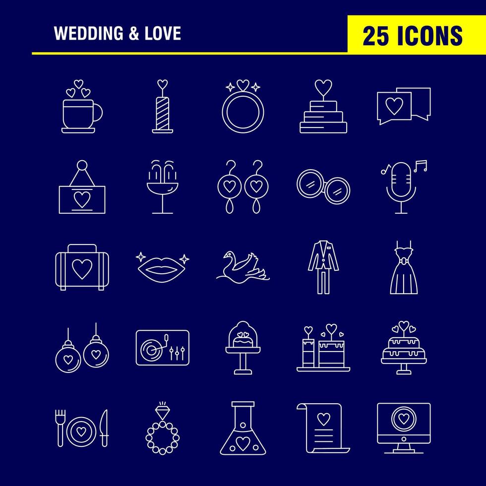 ícones de linha de casamento e amor definidos para infográficos kit uxui móvel e design de impressão incluem xícara de chá amor casamento coração vela luz amor conjunto de ícones vetor