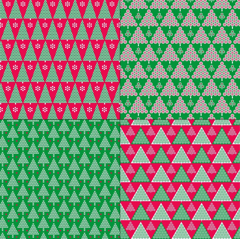 padrões estilizados de árvores de natal verdes e vermelhas vetor