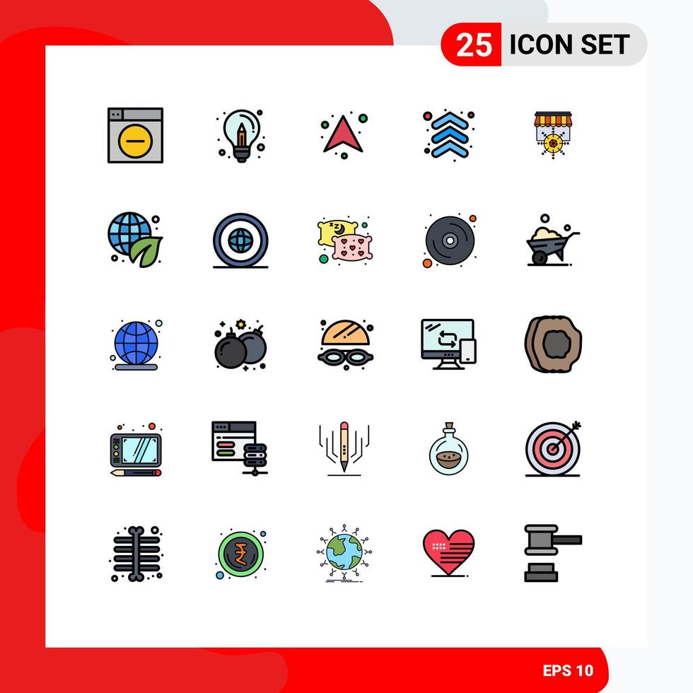 25 ícones criativos, sinais e símbolos modernos da ideia de meta do dia da terra, direção de compras, elementos de design de vetores editáveis
