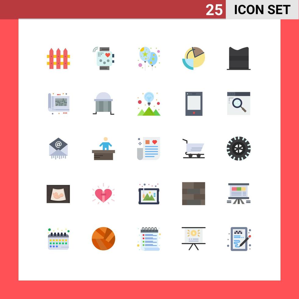 pacote de 25 sinais e símbolos modernos de cores planas para mídia impressa na web, como monitoramento de design, gráfico de diagrama de balão, elementos de design vetorial editáveis vetor