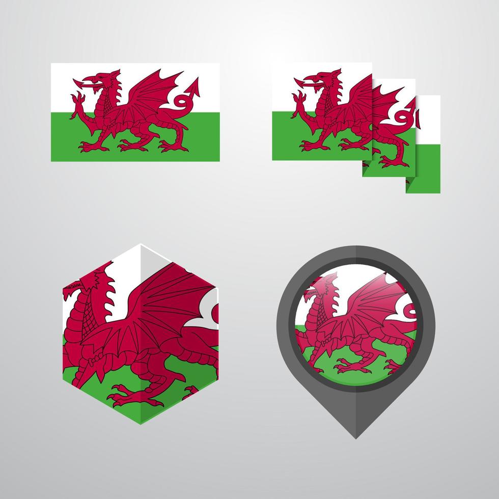 vetor de conjunto de design de bandeira do país de Gales