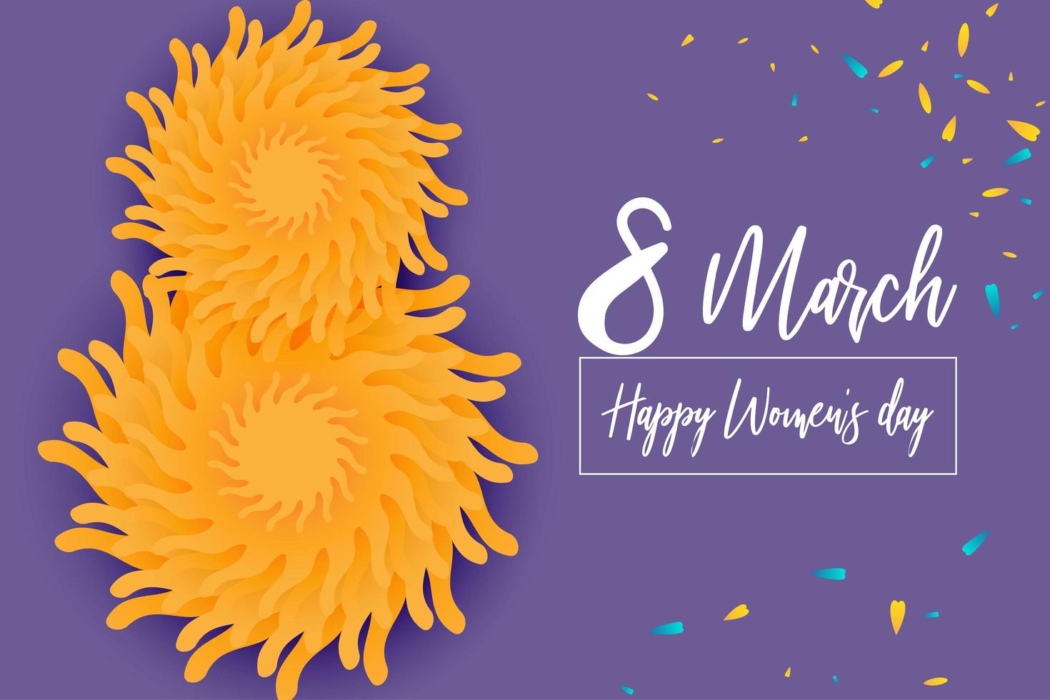Cartaz do dia da mulher 8 de março com flores em roxo vetor