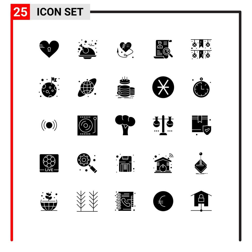 pacote de interface do usuário de 25 glifos sólidos básicos do trabalho do festival frango cv retomar elementos de design de vetores editáveis