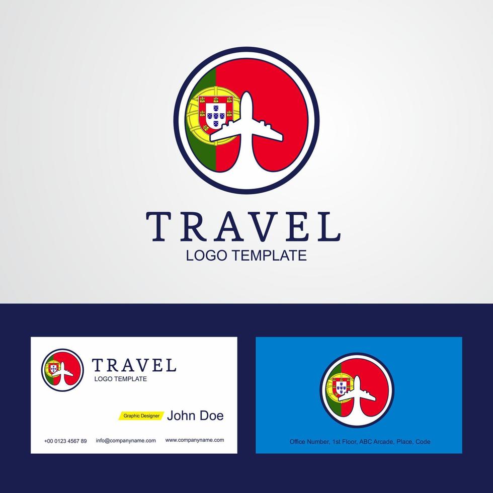 logotipo de bandeira de círculo criativo de viagens portugal e design de cartão de visita vetor