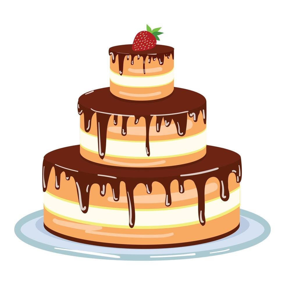 vetor de desenhos animados de ícone de bolo de aniversário de morango. festa feliz