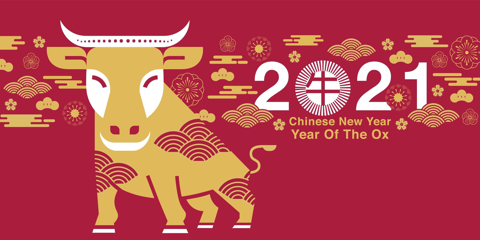 ano novo chinês 2021 ano do design do boi vetor