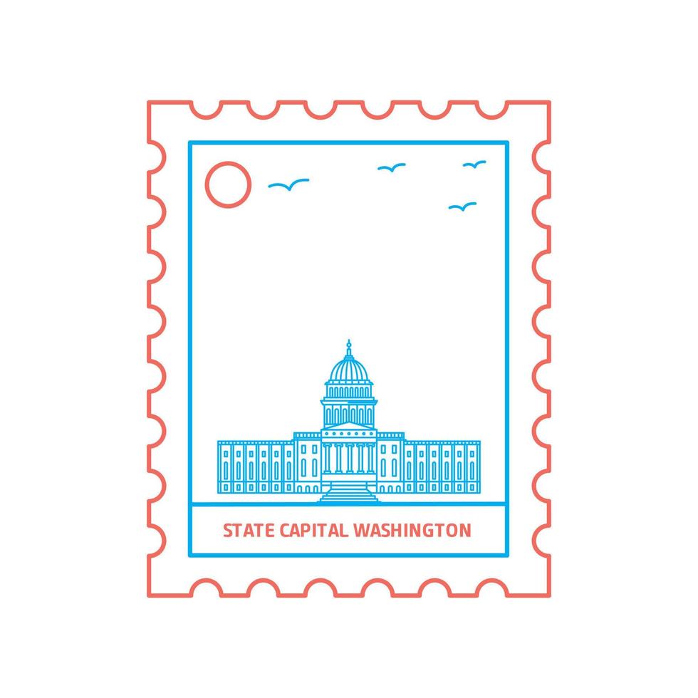 capital do estado washington selo postal estilo de linha azul e vermelha ilustração em vetor