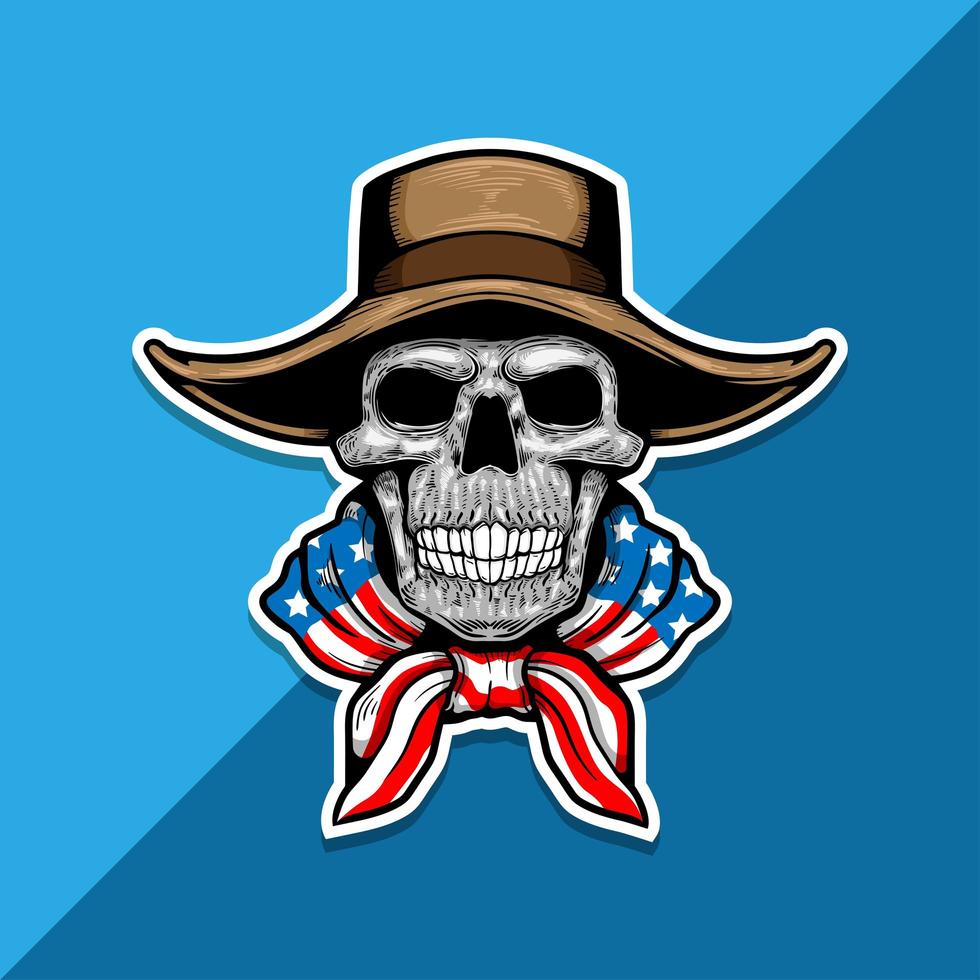 esqueleto americano com chapéu de cowboy vetor