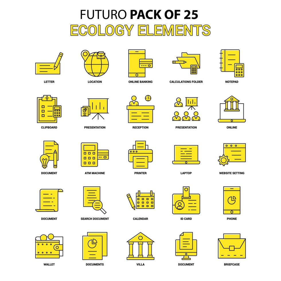 conjunto de ícones de elementos de ecologia futuro amarelo pacote de ícones de design mais recente vetor