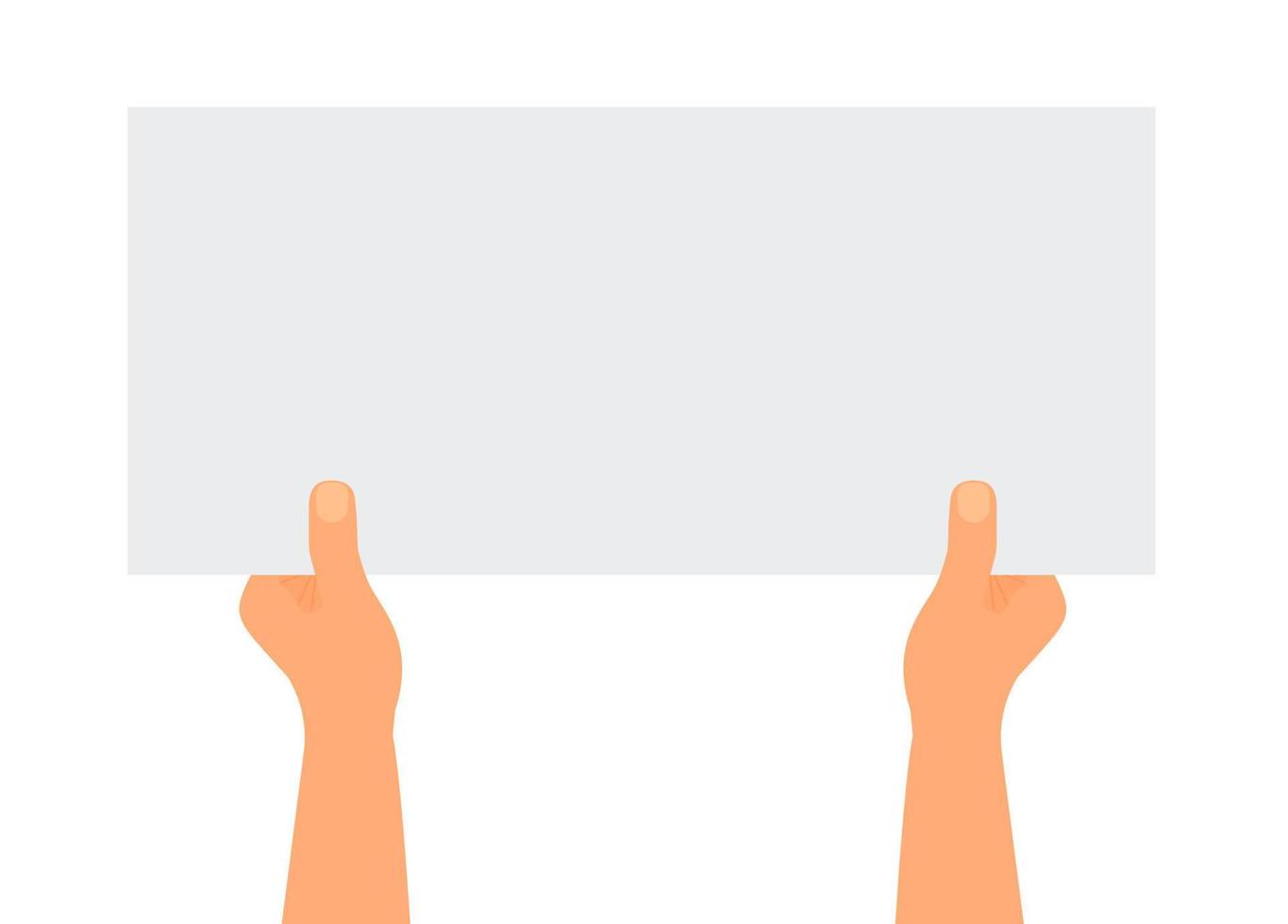 ilustração plana de mãos segurando uma folha de papel com lugar para texto em um fundo branco. aviso de maquete. ler carta. modelo vetorial para artigos, brochuras e seu design. vetor
