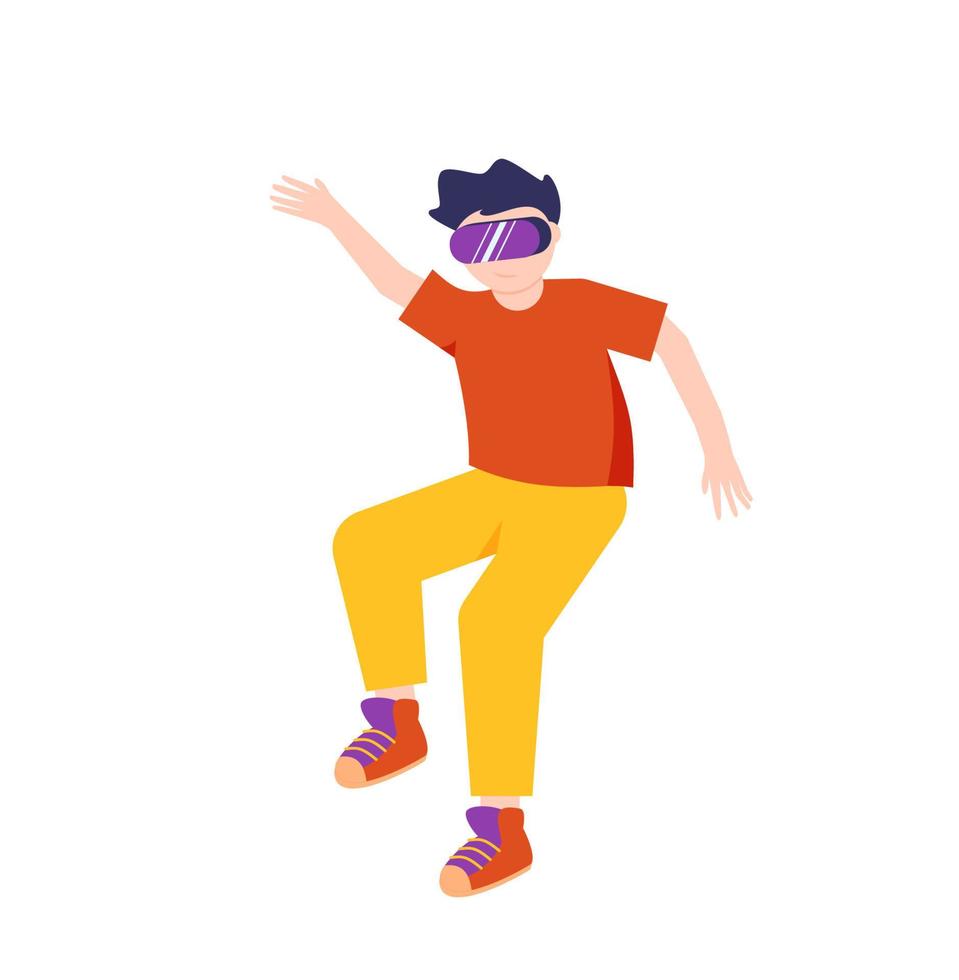 metaverso ou conceito de tecnologia de realidade virtual. homem de óculos digitais. jogador adolescente usando fone de ouvido vr jogando. vetor
