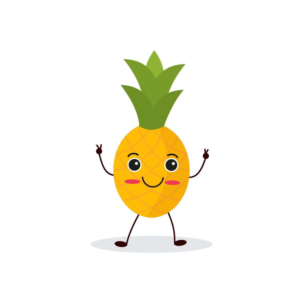 personagem de desenho animado de abacaxi isolado no fundo branco. ilustração em vetor mascote engraçado comida saudável em design plano.