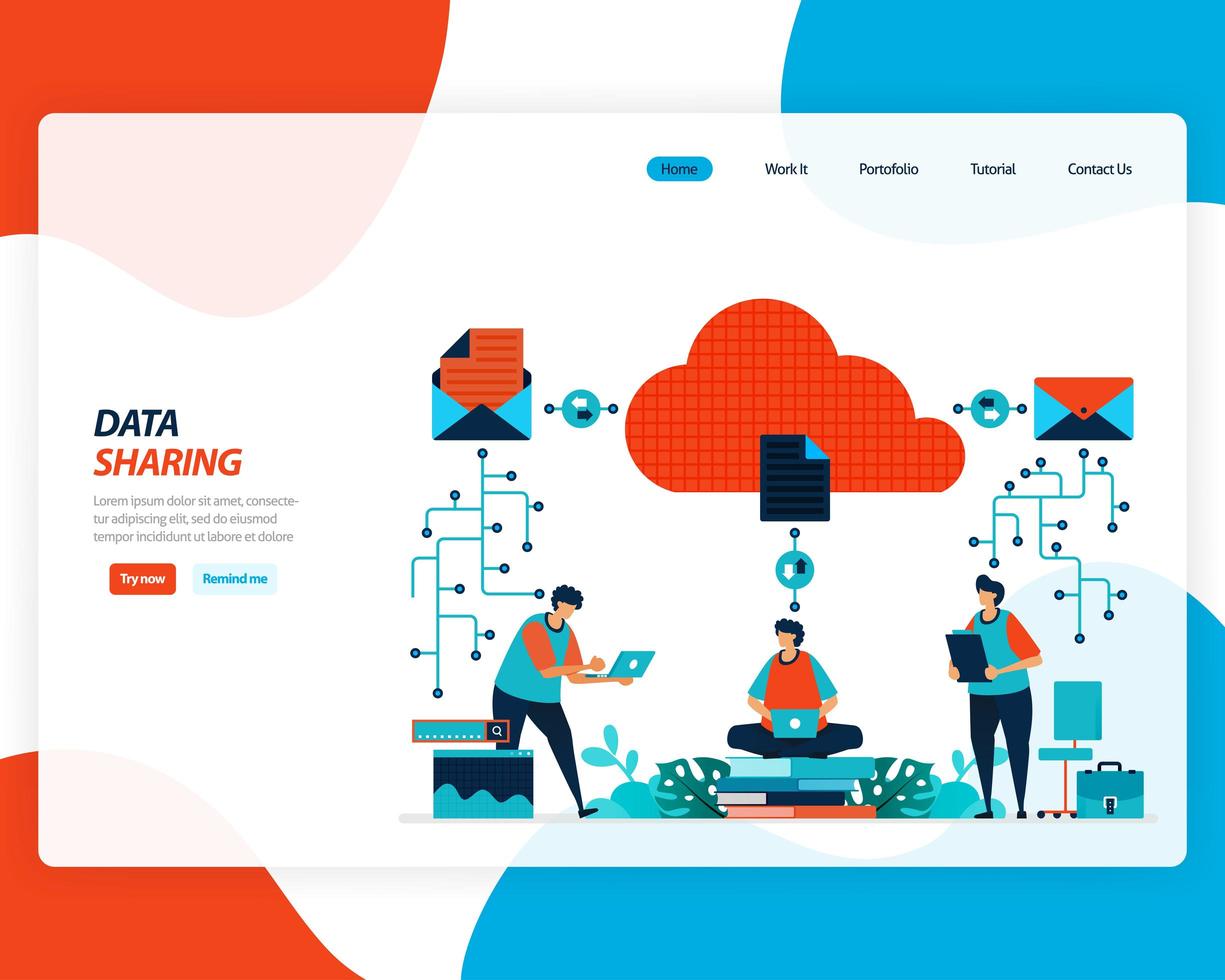 sistema de compartilhamento de dados para conceito de nuvem vetor