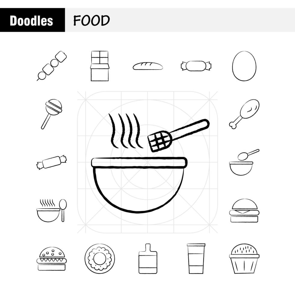 ícones desenhados à mão de comida definidos para infográficos kit uxui móvel e design de impressão incluem forno de refeição de carne para churrasco cozinhar coleção de refeição de comida logotipo infográfico moderno e vetor de pictograma