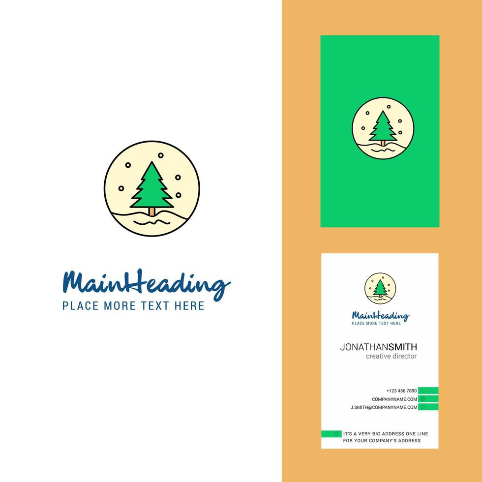 logotipo criativo da árvore de natal e vetor de design vertical do cartão de visita