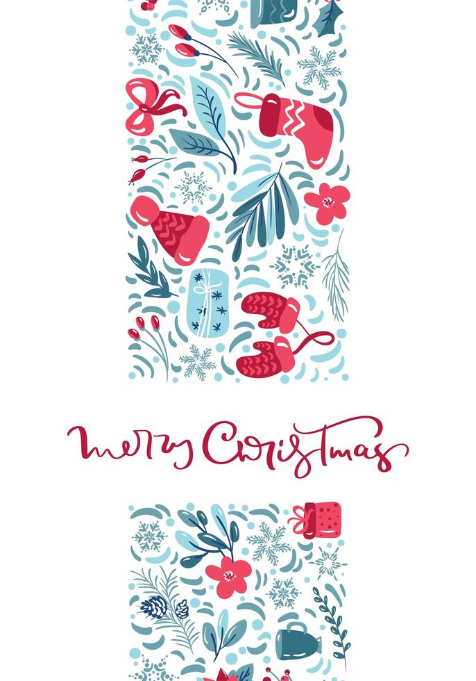 caligrafia de feliz natal e elementos de inverno vetor