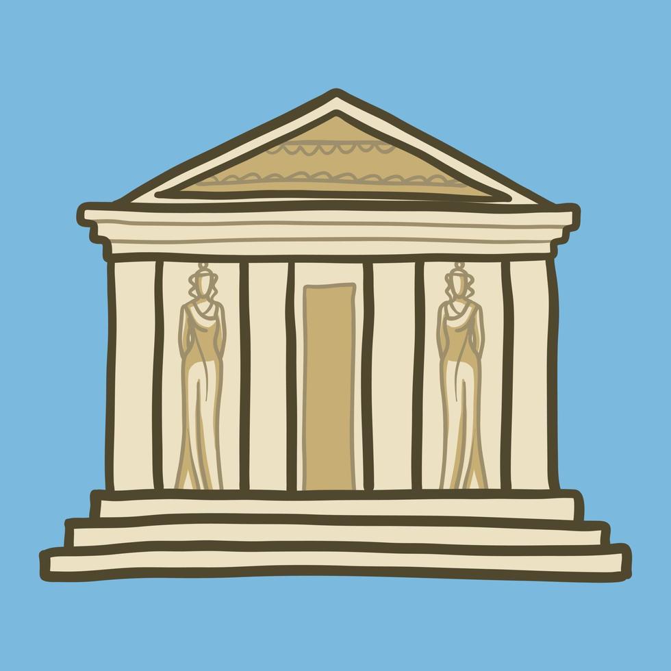 ícone do templo grego, estilo desenhado à mão vetor