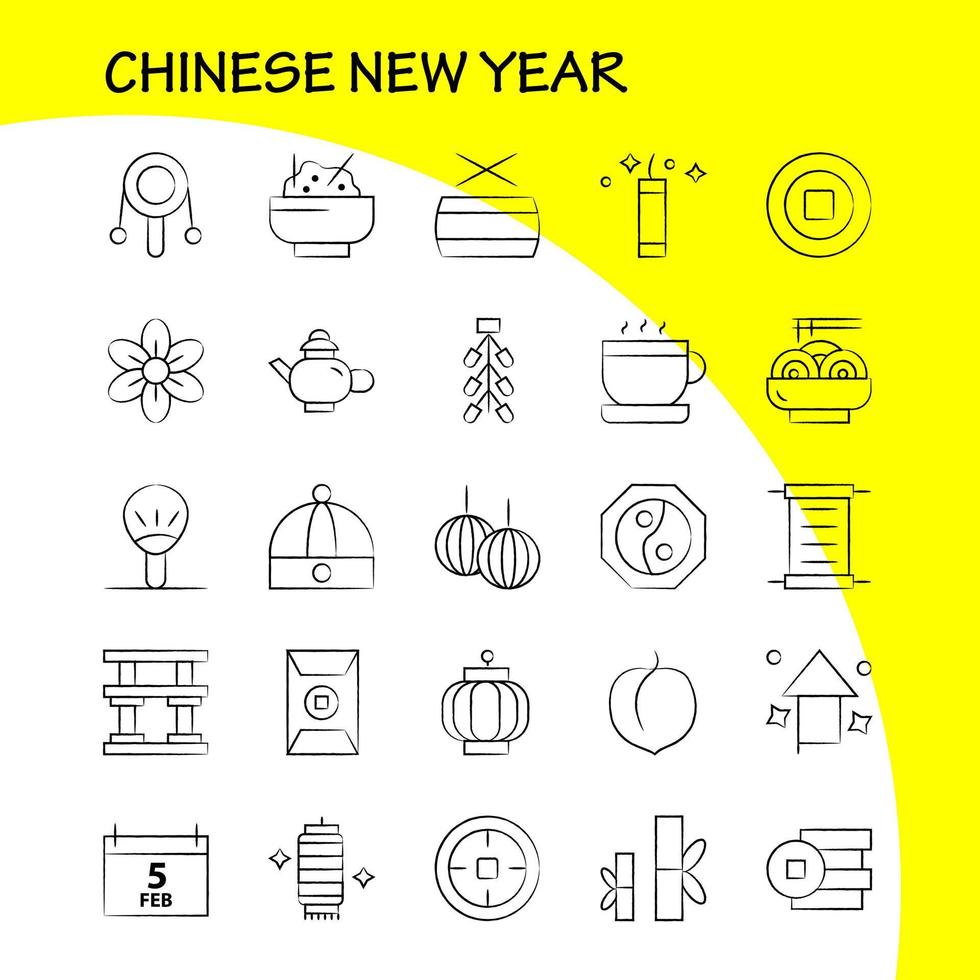 pacote de ícones desenhados à mão do ano novo chinês para designers e desenvolvedores ícones do calendário do mês de fevereiro vetor de ano novo de brinquedo chinês