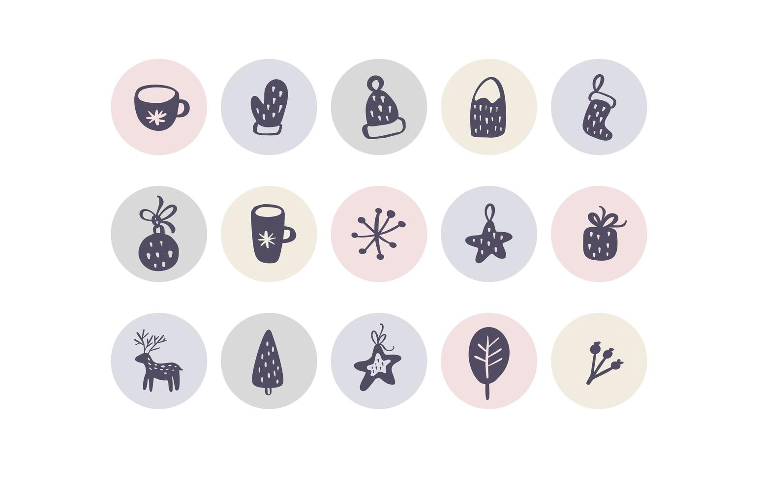 coleção de ícones de elementos de natal com destaque em pastel vetor