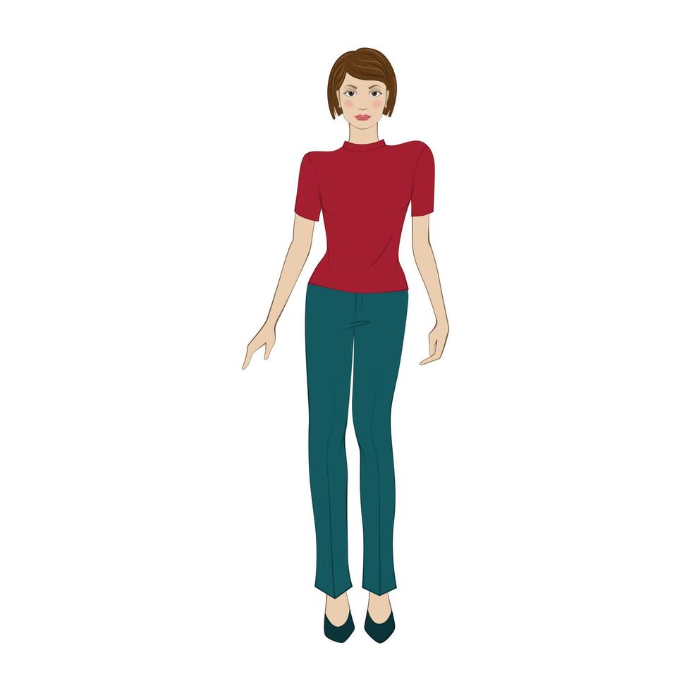 mulher em um ícone plano de blusa e calças vetor