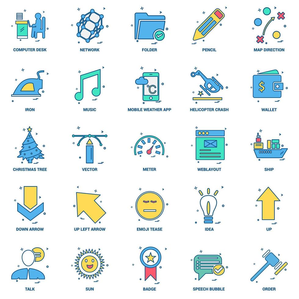 25 conceito de negócios misturar conjunto de ícones de cores planas vetor
