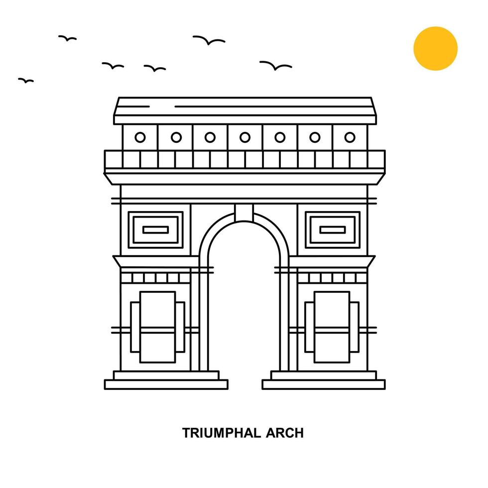 arco triunfal monumento viagem mundo fundo de ilustração natural em estilo de linha vetor