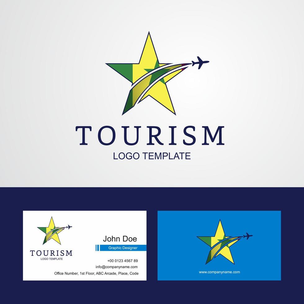 logotipo de estrela criativa de bandeira de senegal de viagem e design de cartão de visita vetor