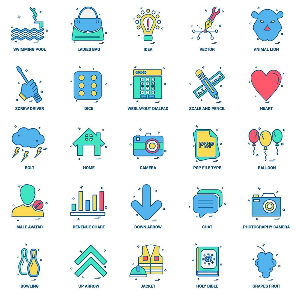 25 conceito de negócios misturar conjunto de ícones de cores planas vetor