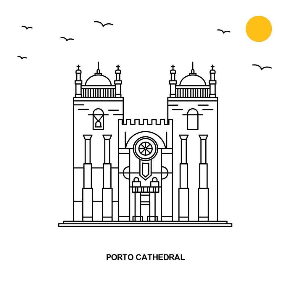 porto catedral monumento viagem mundo fundo de ilustração natural em estilo de linha vetor