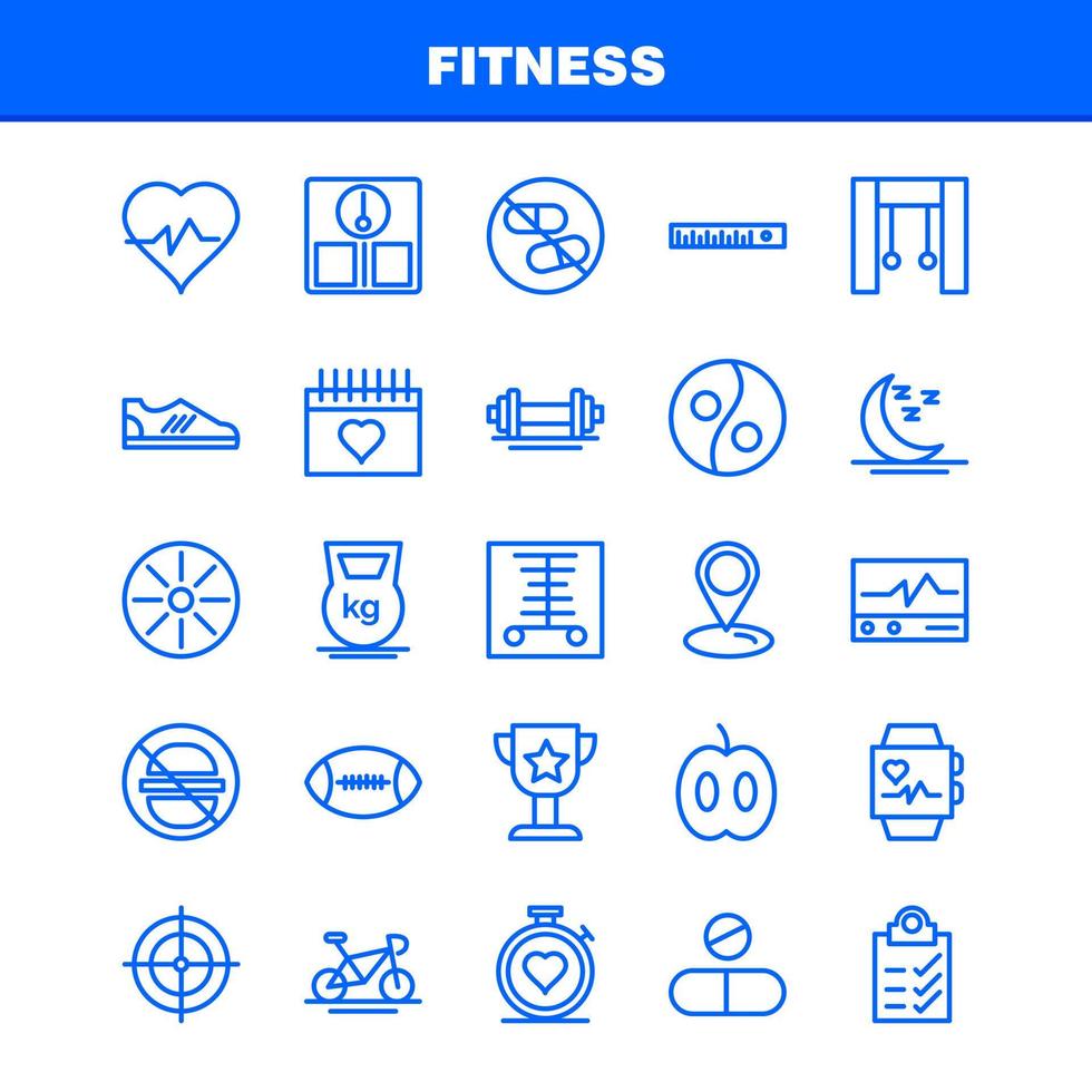 pacote de ícones de linha de fitness para designers e desenvolvedores ícones de monitor de estatística de scanner médico vetor de ginásio de saúde de fitness médico