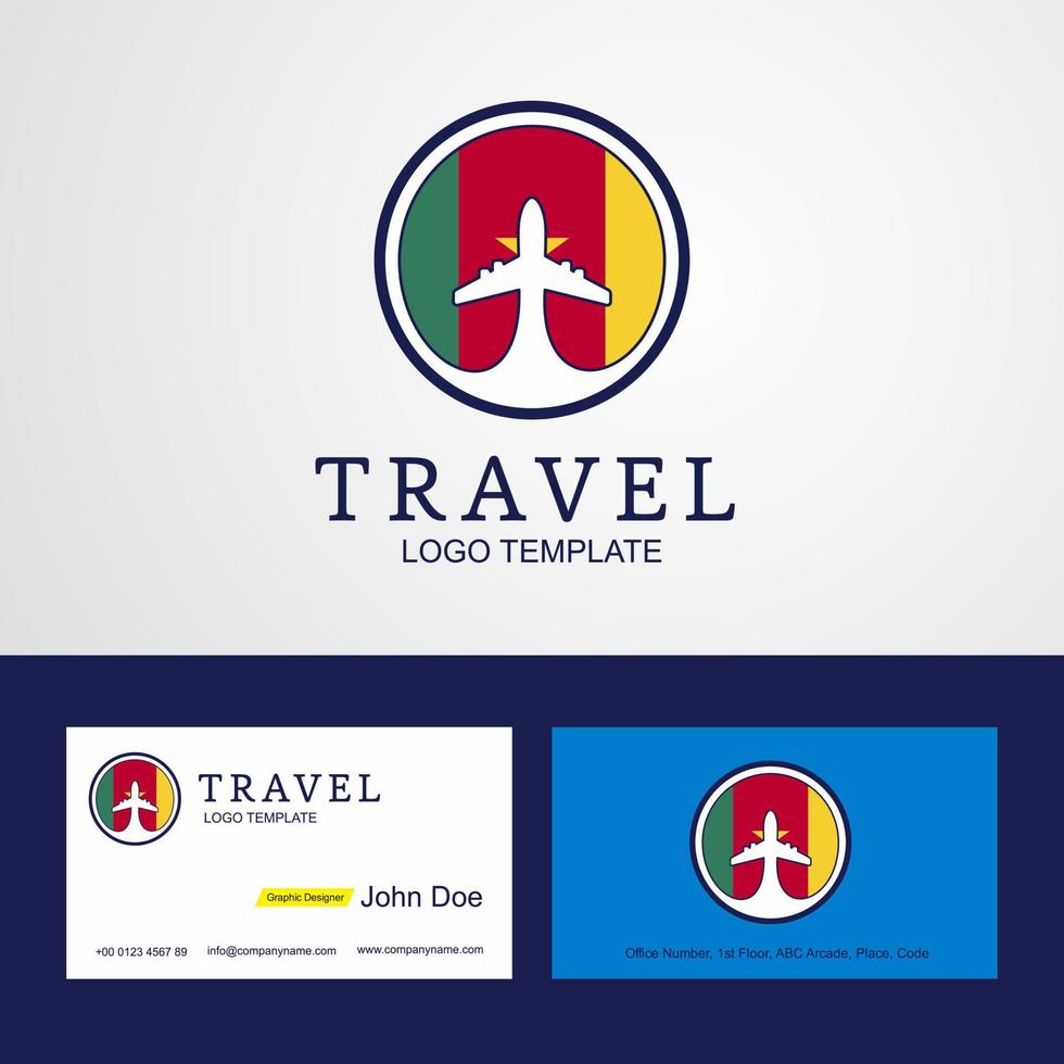 logotipo de bandeira de círculo criativo de camarões de viagem e design de cartão de visita vetor