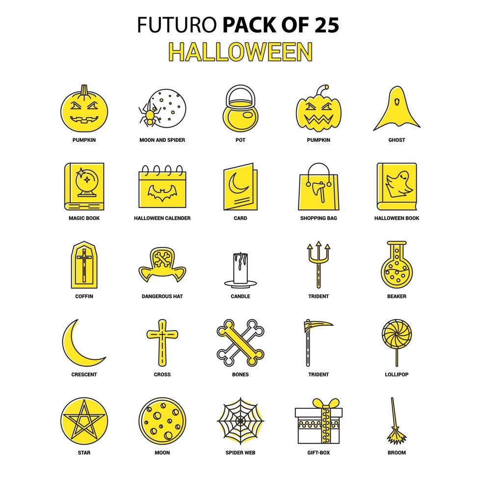 conjunto de ícones de halloween pacote de ícones de design mais recente do futuro amarelo vetor