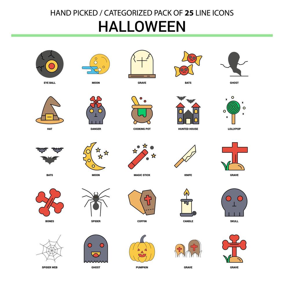 conjunto de ícones de linha plana de halloween design de ícones de conceito de negócios vetor