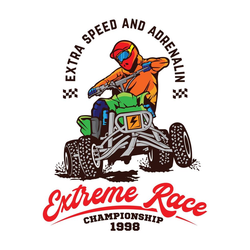 corrida de esportes radicais quad atv em design de logotipo de distintivo, bom para design de camiseta e logotipo de evento de campeonato vetor