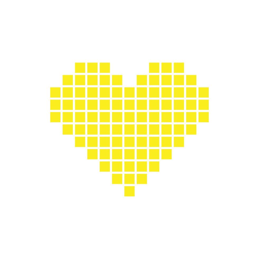 eps10 vetor amarelo pixel art coração ícone sólido abstrato isolado no fundo branco. símbolo de amor em um estilo moderno simples e moderno para o design do seu site, logotipo e aplicativo móvel