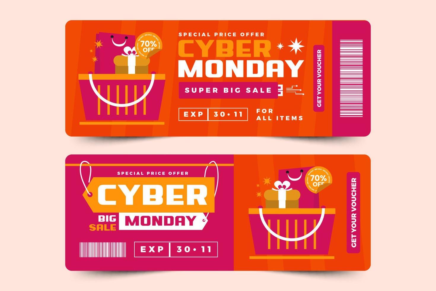 O modelo de design de voucher ou cupom da cyber monday é fácil de personalizar vetor