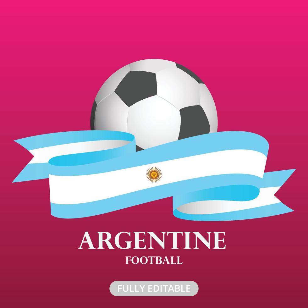 futebol com bandeira de fita argentina. vetor de eps do conceito de copa do mundo. postagem de mídia social.