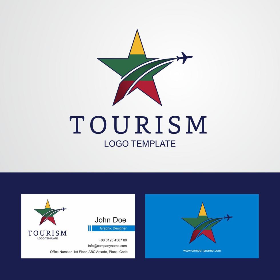 viagem lituânia bandeira estrela criativa logotipo e design de cartão de visita vetor